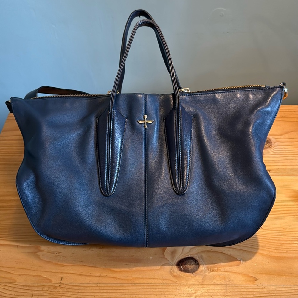 Unique and svelt denim blue leather cross body-a classic Pour La Victoire gem.